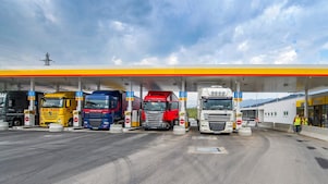 Buses standing at Shell Station