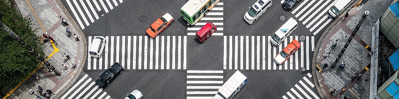 Aerial View of a Road Crossing in Ginza, Japan.
