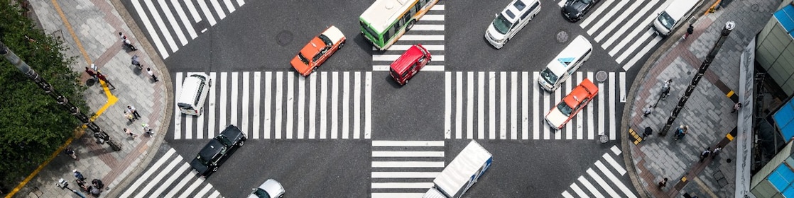 Aerial View of a Road Crossing in Ginza, Japan.