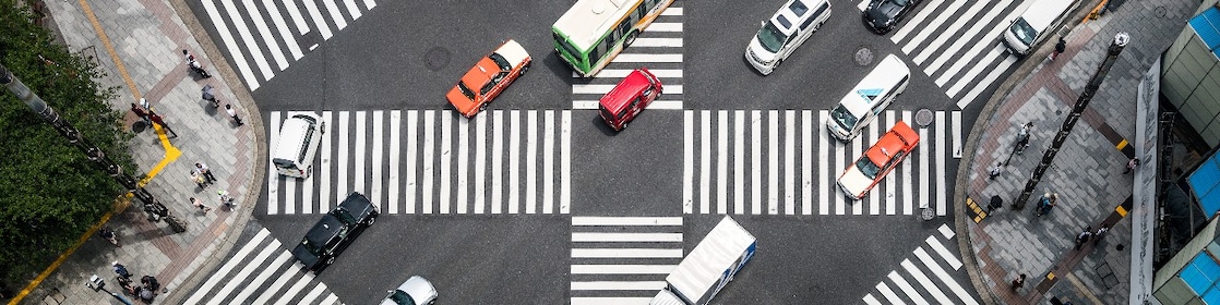 Aerial View of a Road Crossing in Ginza, Japan.