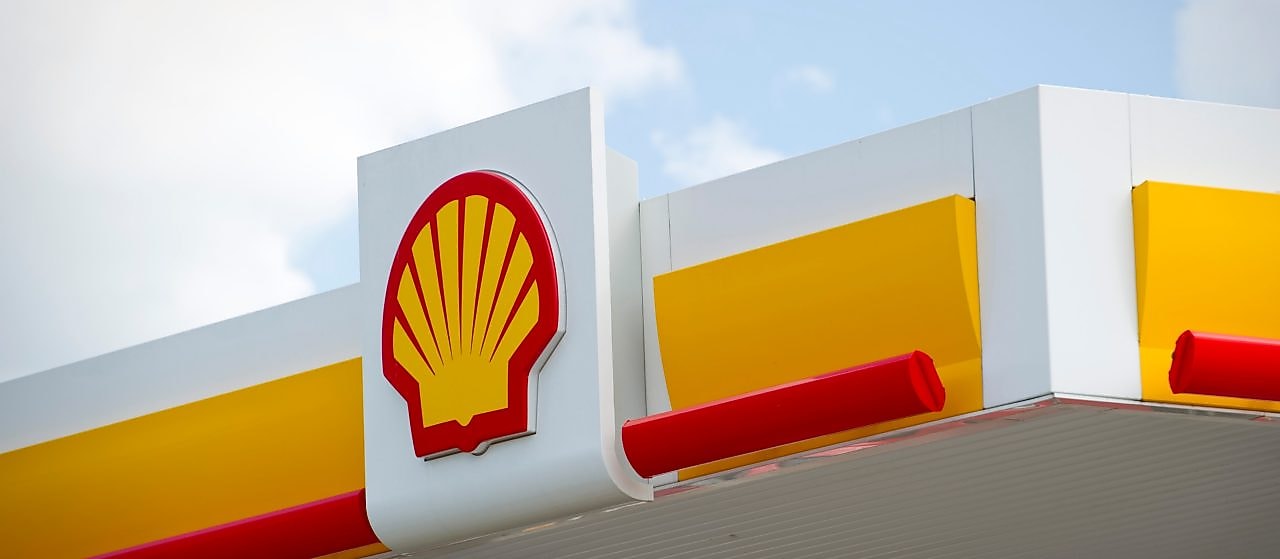 Shell service station canopy with Shell logo